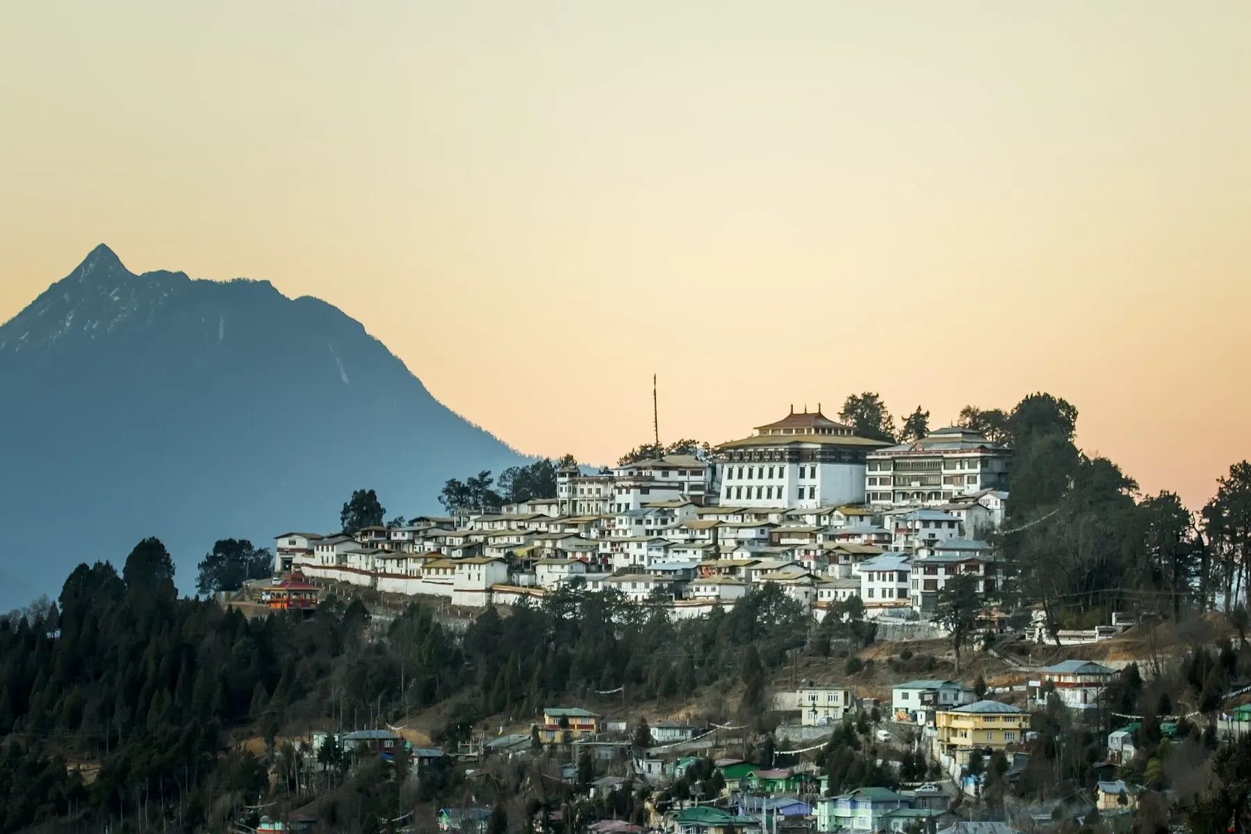 Tawang Monastery glowing at dusk